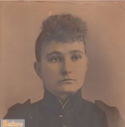 Photo of woman before restoration of old photo